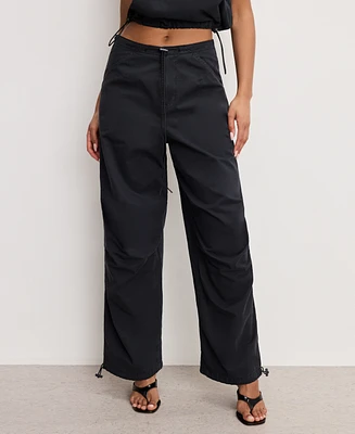 Good American Women's Cotton Twill Drawcord-Hem Parachute Pants