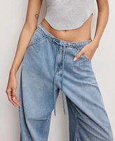 Good American Women's Lite Linen Denim Parachute Pants