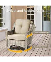 Xizzi 5 Piece Outdoor Patio Furniture Set,Wicker Conversation Set with Swivel Rocker Chairs,Ottomans and Side Table for Outside Porch Balcony Backyard