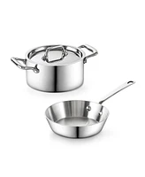 Cooks Standard Mini Cookware Duo Set, Multi-Ply Clad Stainless Steel Butter Warmer, Fry Pan 4.7 Inch & Casserole 0.68 Qt, Mini Pot and Pan 3 Piece Coo