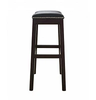 Faux Leather and Solid Wood Backless Bar Height Chair