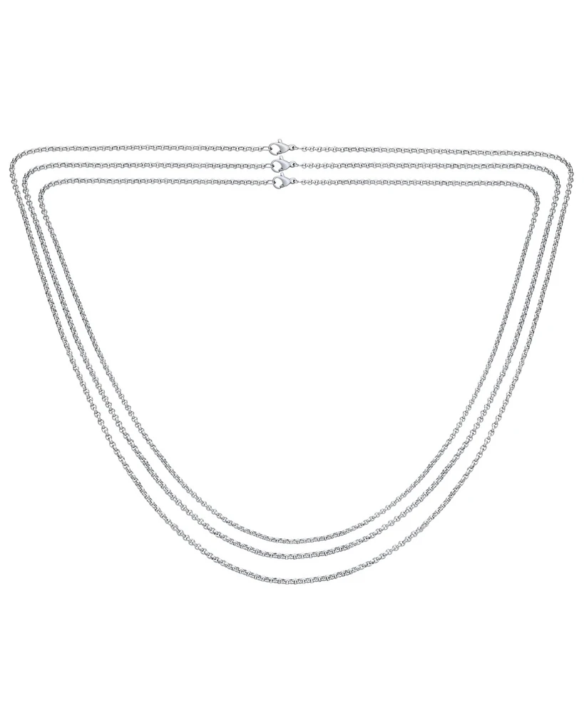 Bling Jewelry Set of 3 Thin 2.5MM Silver Gold Black Stainless Steel Rolo Chain Necklace 16, 18 & 24 Inch
