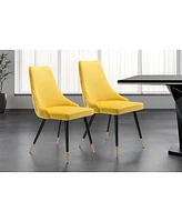 Set of Two Tufted Upholstered Velvet Windsor Back Dining Side Chairs