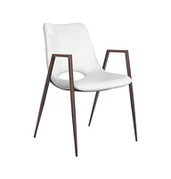 Set of 2 Upholstered Faux Leather Dining Chairs with Armrests and Open Back