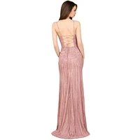 Lara Women's 9925 - Beaded Lace-up Dress with Slit