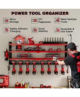Hausource 4-Tier Power Tool Organizer Wall Mount Tool Storage Workbench W/8 Drill Holder Utility Shelving,Red
