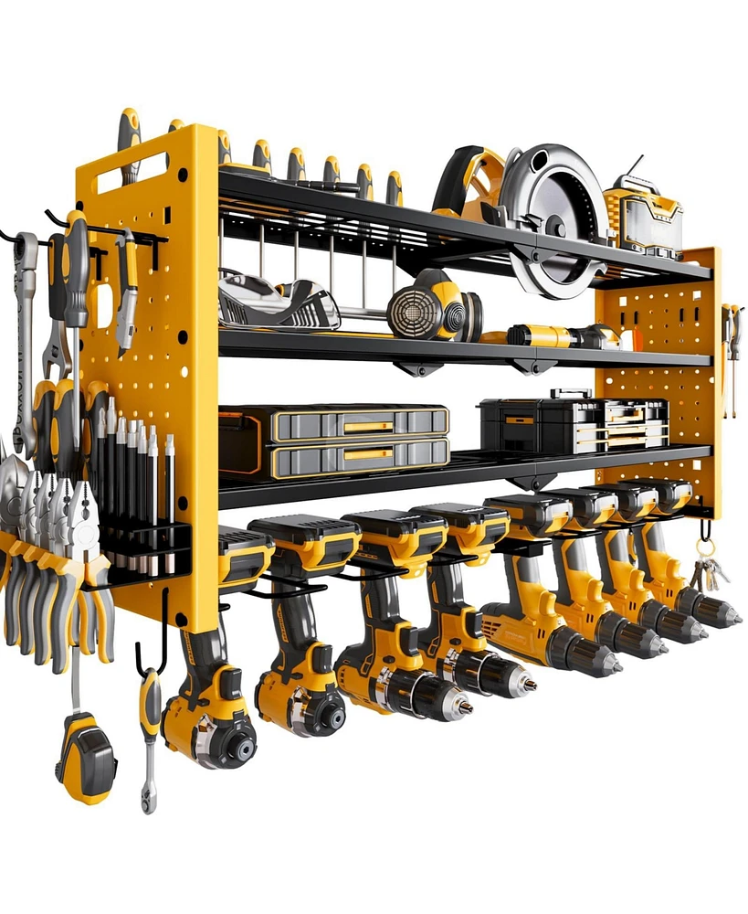 Hausource 4 Tier Power Tool Organizer Shelving Wall Mount Utility Storage Rack,Yellow