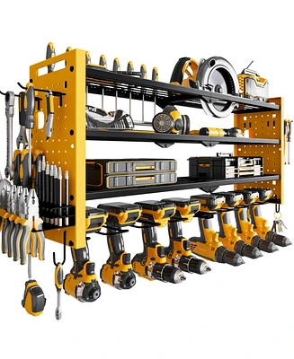 Hausource 4 Tier Power Tool Organizer Shelving Wall Mount Utility Storage Rack，Yellow