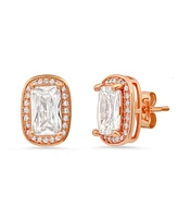 Steeltime Women's 18K Rose Gold Plated Brass Simulated Emerald Cut Diamonds Stud Earrings