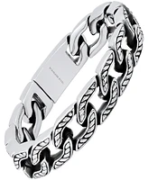 Steeltime Men's Heavy Oxidized Stainless Steel Accented Cuban Link Chain Bracelet
