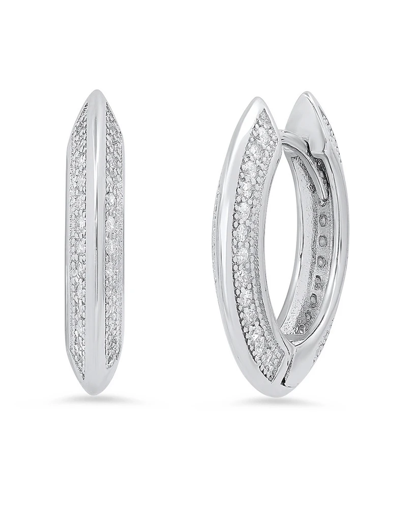Steeltime Women's Sterling Silver and Simulated Diamonds Flat Huggie Earrings