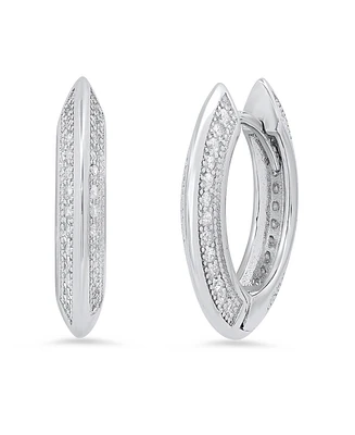 Steeltime Women's Sterling Silver and Simulated Diamonds Flat Huggie Earrings
