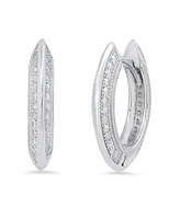 Steeltime Women's Sterling Silver and Simulated Diamonds Flat Huggie Earrings