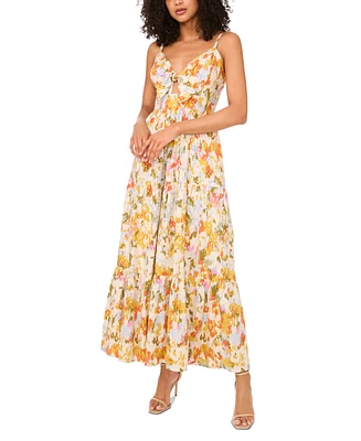 Msk Women's Printed V-Neck Sleeveless Tiered Maxi Dress
