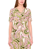 Msk Women's Printed V-Neck Short-Sleeve Midi Dress