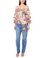 Vince Camuto Women's Paisley-Print Bubble-Sleeve Off-The-Shoulder Blouse