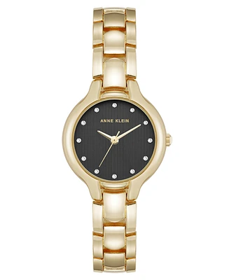 Anne Klein Women's Quartz Delicate Crystal Accented Black Dial Gold-Tone Alloy Metal Watch, 28mm