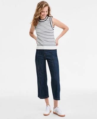 Tommy Hilfiger Womens Striped Basket Weave Sleeveless Shell Sweater Wide Leg No Waistband Cropped Denim Jeans