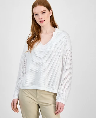 Tommy Hilfiger Women's Open-Stitch Johnny-Collar Sweater