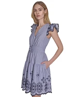 Vince Camuto Women's Day Cotton Embroidered Cap-Sleeve Dress
