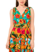 Vince Camuto Women's Floral-Print Tiered Deep V-Neck Dress