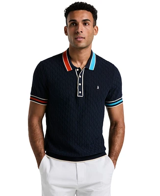 Original Penguin Men's Slim-Fit Cotton Pointelle Blocked Ribbed Sweater Polo Shirt