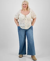 Planet Heart Trendy Plus Puff-Sleeve Woven Top