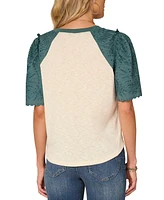 Democracy Women's Embroidered Puff-Sleeve Top