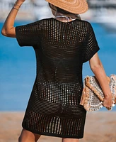 Cupshe Women's Crochet Short Sleeve Cover-Up Mini Beach Dress