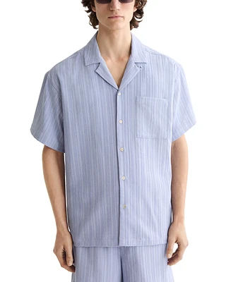 Scotch & Soda Men's Relaxed Fit Short Sleeve Tonal Striped Button-Front Pocket Shirt