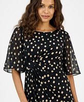 Connected Petite Printed Side-Shirred Butterfly-Sleeve Dress