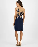 Connected Petite Two-Tone Cut-Out Belted Sheath Dress