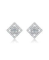 Elegant White Gold Plated with Clear Cubic Zirconia Square Shaped Stud Earrings