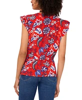 Sam & Jess Women's Printed Smocked Flutter-Sleeve Peplum Top
