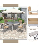 Mondawe Outdoor Dinning Set 4-Person Outdoor Wooden Dinning Set with an Umbrella Hole