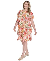 Jessica Howard Plus Floral-Print Tiered Shift Dress
