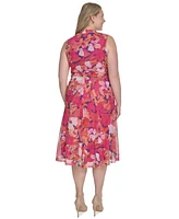 Jessica Howard Plus Floral Surplice-Neck Midi Dress