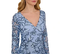 Adrianna Papell Women's Sequin Embellished Long-Sleeve Gown