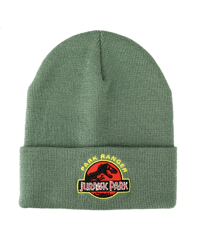 Jurassic Park Men's Ranger Embroidered Logo Green Cuffed Knitted Beanie hat
