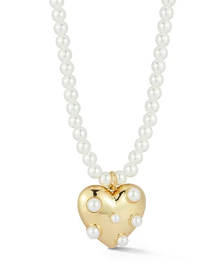 Rachel Zoe Gold Plated Heart Necklace with Pearl Chain