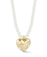 Rachel Zoe Gold Plated Heart Necklace with Pearl Chain