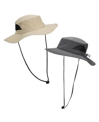 Generic Men's 2-Pack Charcoal & Khaki Wide Brim Technical Boonie Sun Hat with Vented Mesh Piecing