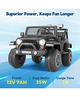 Funtok 12V 7AH 2-Seater Ride-On Car for Kids with Remote Control, Electric Truck with Music, Led Lights & Safety Features