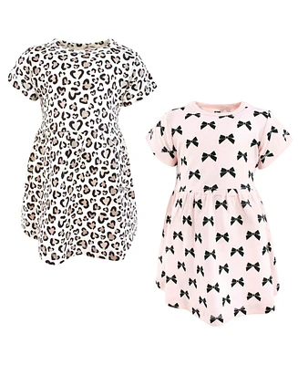 Hudson Baby Girls Cotton Dresses, Bow Heart Leopard