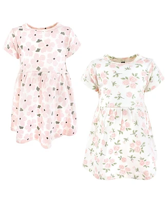Hudson Baby Girls Cotton Dresses, Soft Pink Sage Rose