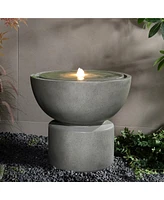 LuxenHome Gray with Speckled Black Resin Round Bubbler 18.5" Tall Outdoor Fountain with Lights