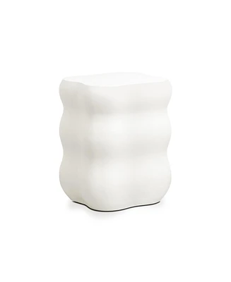 LuxenHome White MgO Modern Curves Square 18.5-Inch Tall Side Table, Indoor and Outdoor