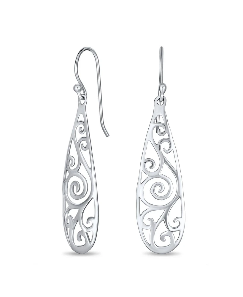 Bling Jewelry Balinese Dangle Earrings with Filigree Swirl in Sterling Silver