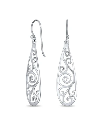 Bling Jewelry Balinese Dangle Earrings with Filigree Swirl in Sterling Silver