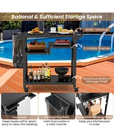 Rolling Grill Cart 3-Shelf Bbq Cart with Hooks and Side Handle